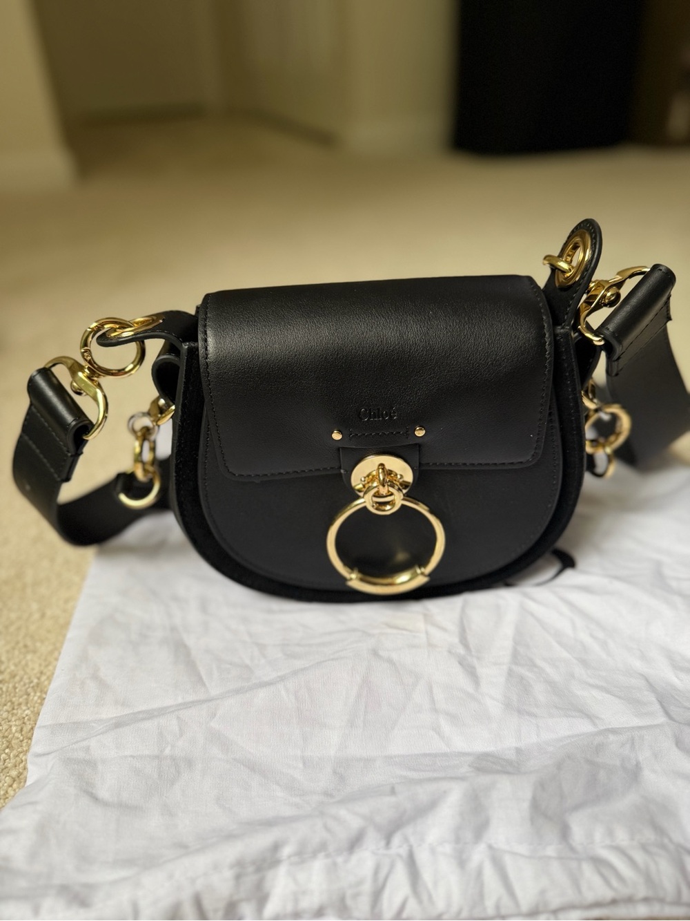 Black Leather Tess Small Shoulder Bag